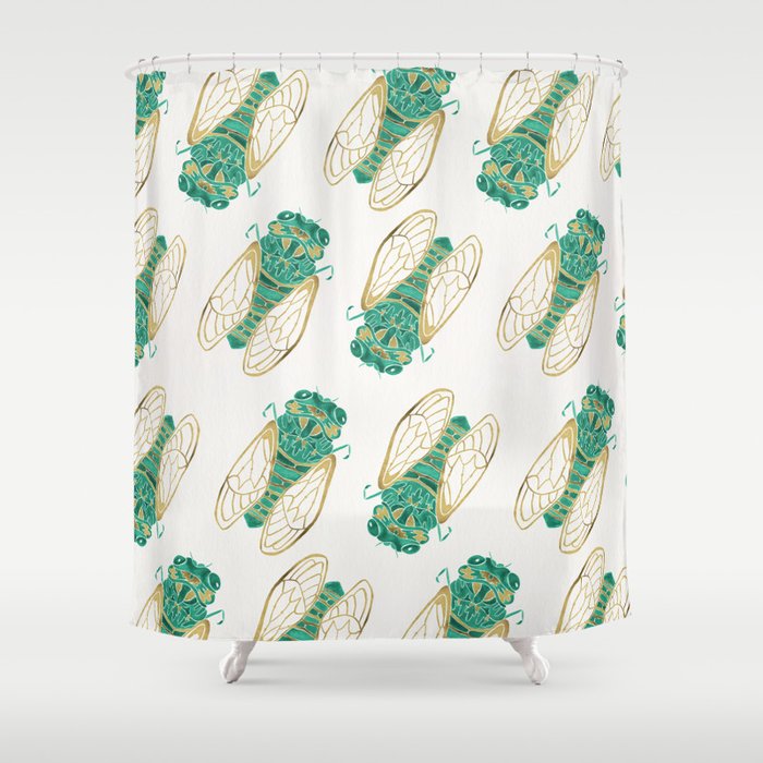 Cicada Green Gold Shower Curtain By Catcoq Cicada Green Gold Shower Curtain By Catcoq