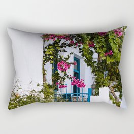 Traditional Greek Street Scenery | Blue Door and Pink Flowers | Island Life | Travel Photography in Europe Rectangular Pillow