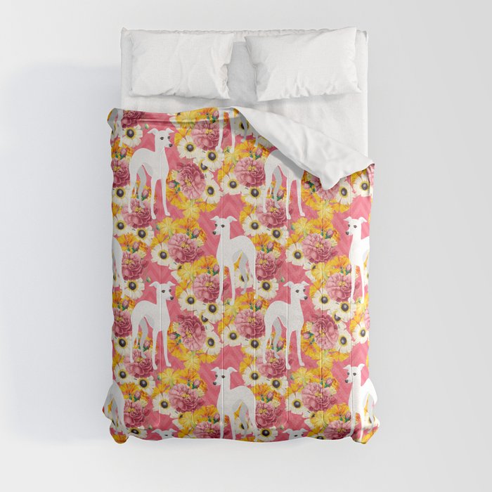 Italian Greyhounds Pink Floral Comforter