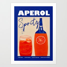 Retro Aperol Spritz Poster Blue & Orange Homebar Kitchen Bar Prints Vintage Drinks Art Print