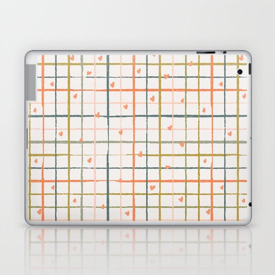 Retro Love Hearts And Gingham Pattern  Laptop & iPad Skin