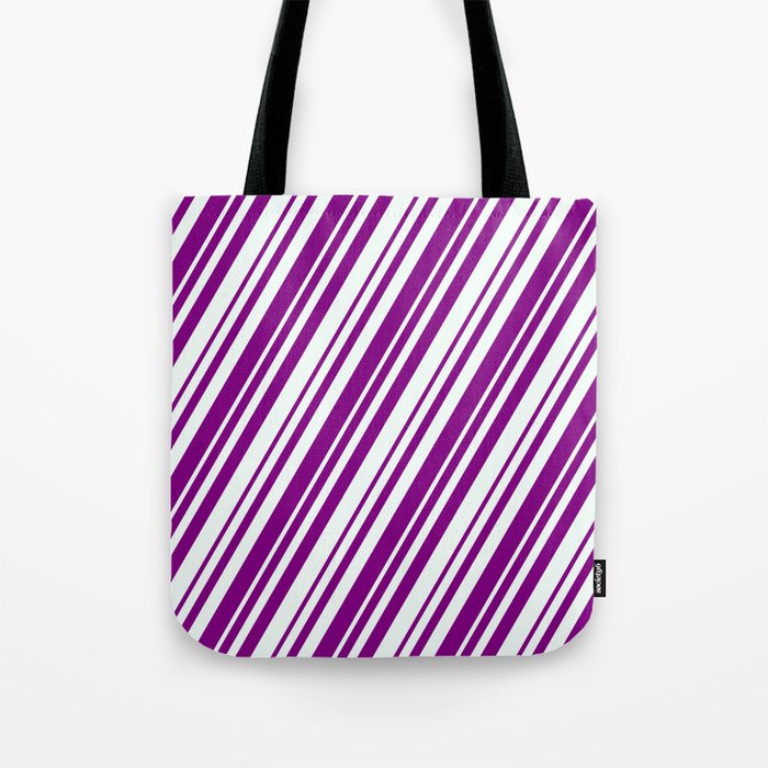 Mint Cream & Purple Colored Stripes Pattern Tote Bag