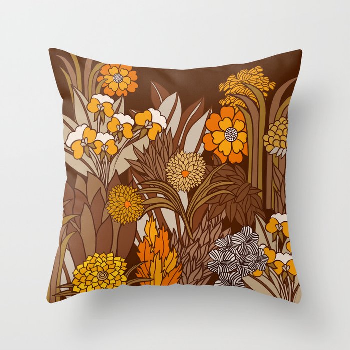 70s Retro flowers hippie groovy garden Throw Pillow by
