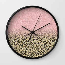 Elegant Rose Gold Glitter Black Leopard Print Wall Clock