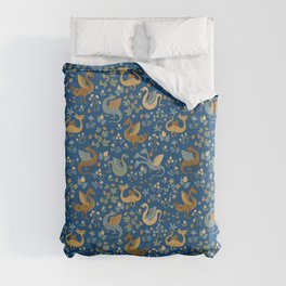 Dragons and Flowers on Classic Blue Duvet Cover