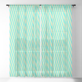 [ Thumbnail: Aqua and Pale Goldenrod Colored Lined/Striped Pattern Sheer Curtain ]