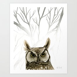 Hibou -- Great Horned Owl in Forest Art Print