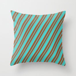 [ Thumbnail: Turquoise and Sienna Colored Lines Pattern Throw Pillow ]