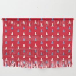 Christmas Pattern Red White Blue Tree Wall Hanging