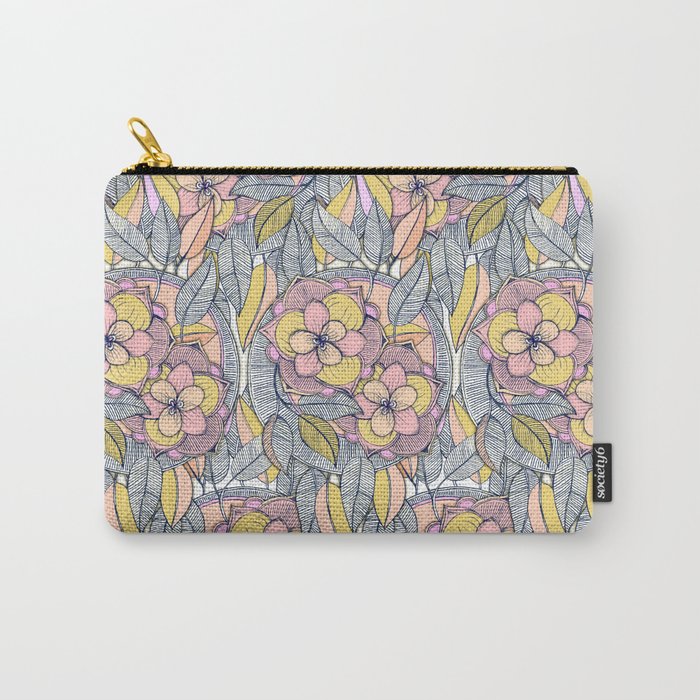 Pink and Peach Linework Floral Pattern Carry-All Pouch