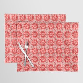 Vintage Red Flower Quilt Mid-Century Modern Pattern Placemat