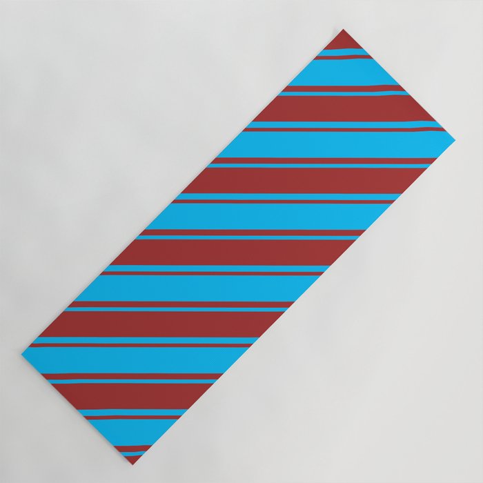 Deep Sky Blue & Brown Colored Striped Pattern Yoga Mat