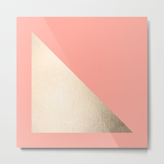 Simply Shadow in White Gold Sands on Salmon Pink Metal Print