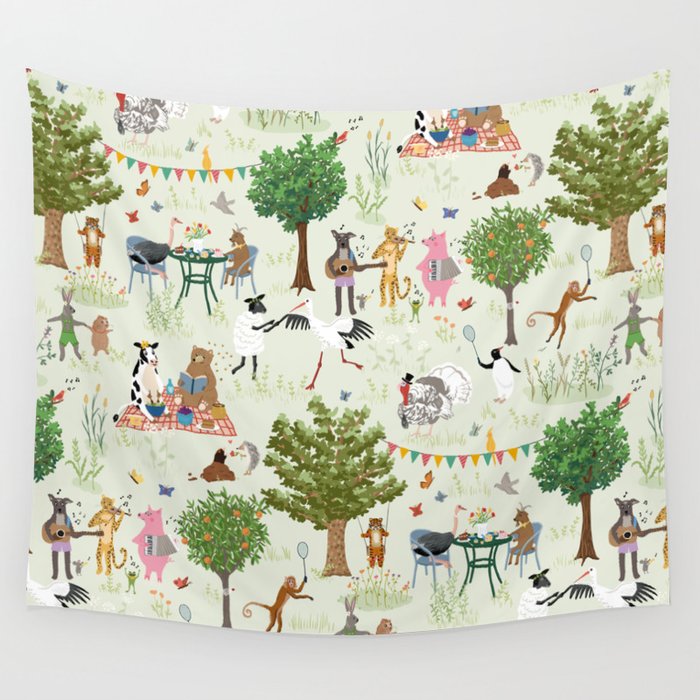 Animals' Garden Party Wall Tapestry