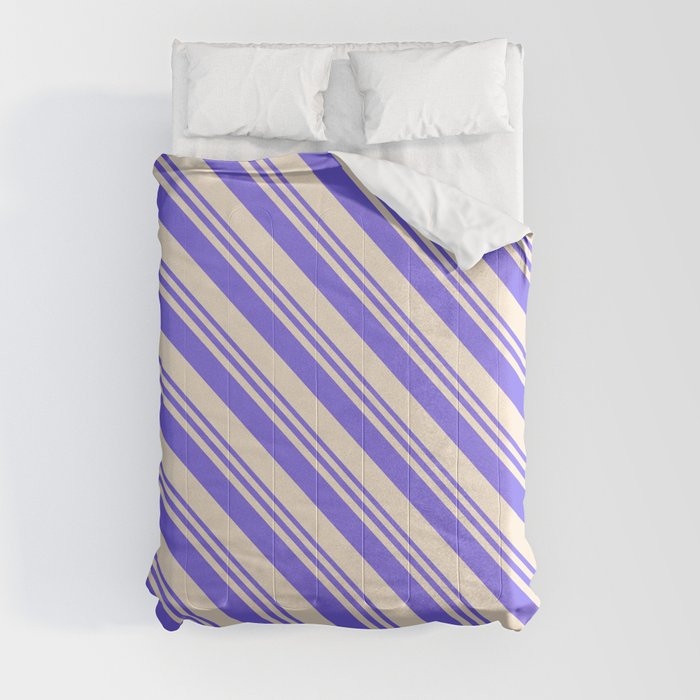 Medium Slate Blue and Beige Colored Lines/Stripes Pattern Comforter