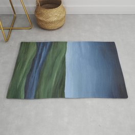 River Run Valley - Blue River Water Forest Green Rolling Hills Navy Indigo Sky Abstract Nature Painting Art Print Wall Decor  Rug | Farmhouse, Green, Painting, Acrylic, Nature, Abstract, Semi Abstract, Blue, Riverhouse, Farm 