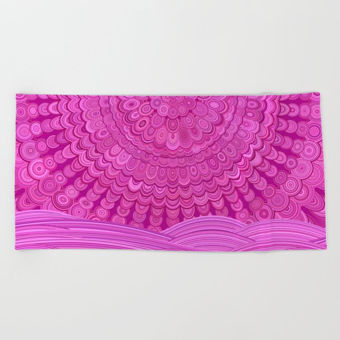 Hot Pink Ocean Mandala Beach Towel