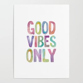 Good Vibes Only Watercolor Rainbow Typography Poster Inspirational childrens room nursery Poster