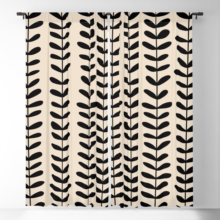 Abstract Leaves black pattern Blackout Curtain