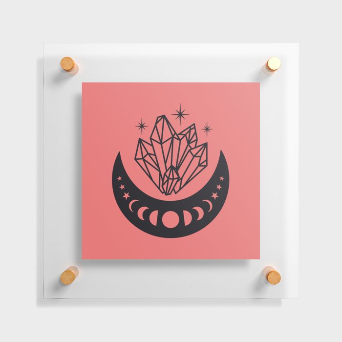 Moon Phases and Crystals Pink Boho Floating Acrylic Print