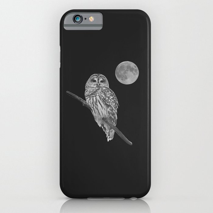 Owl, See the Moon: Barred Owl (bw, sq) iPhone Case