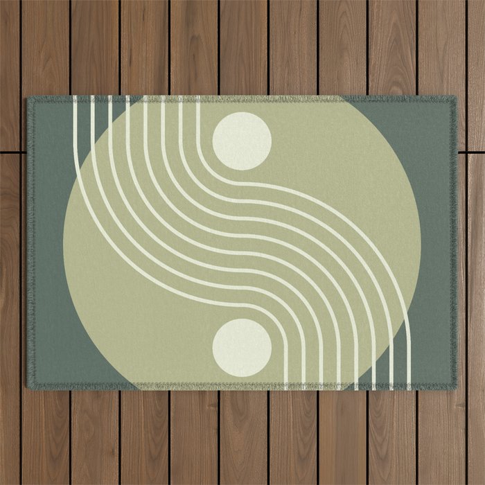 Geometric Lines and Shapes 18 in Sage Green Outdoor Rug