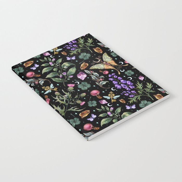 Witchy magical pattern. Nightshade. Mugwort. Notebook