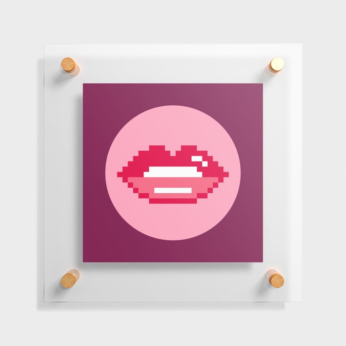 Valentine's retro pixel lips circles burgundy Floating Acrylic Print
