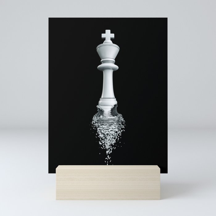 Farewell to the Pale King / 3D render of chess king breaking apart Mini Art Print