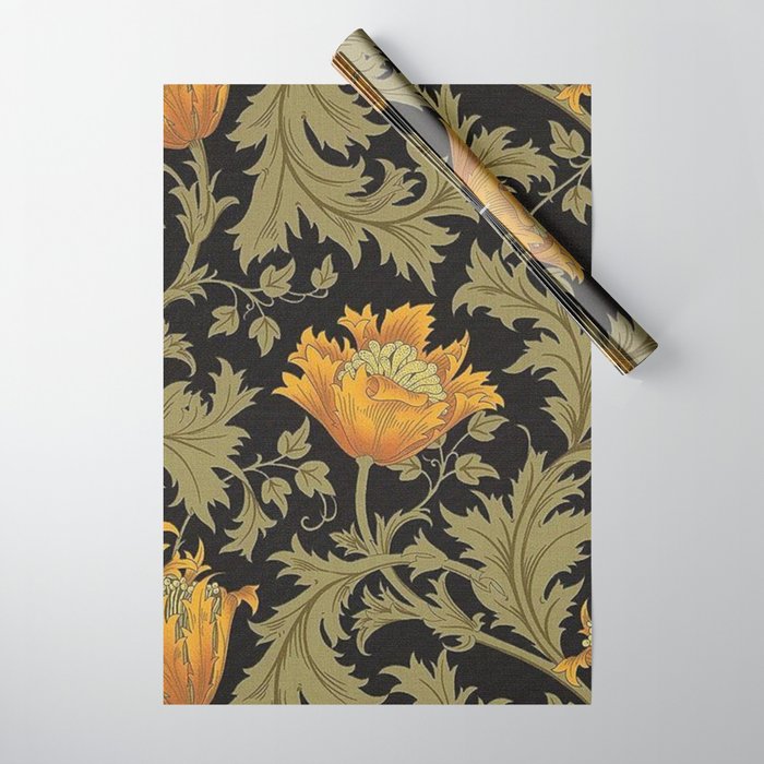 William Morris Yellow Flowers and Laurel Floral Textile Pattern Wrapping Paper