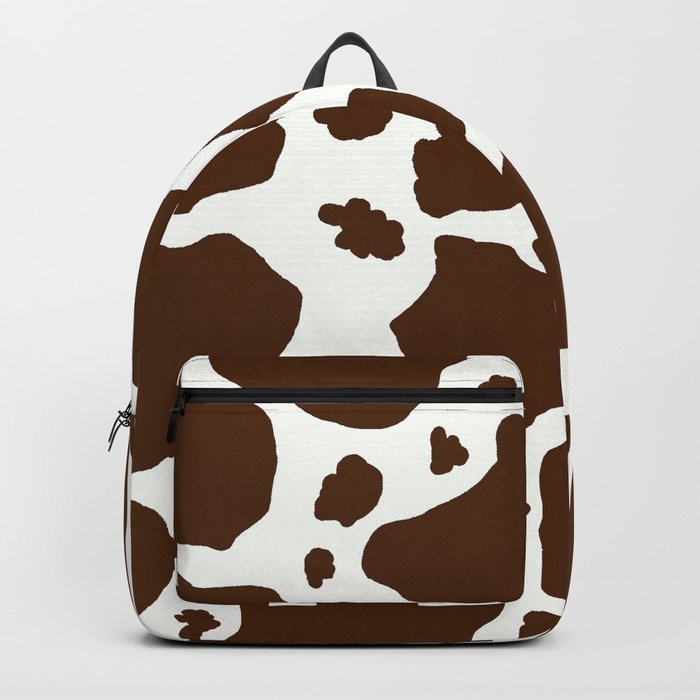 cow spots animal print dark chocolate brown white Backpack
