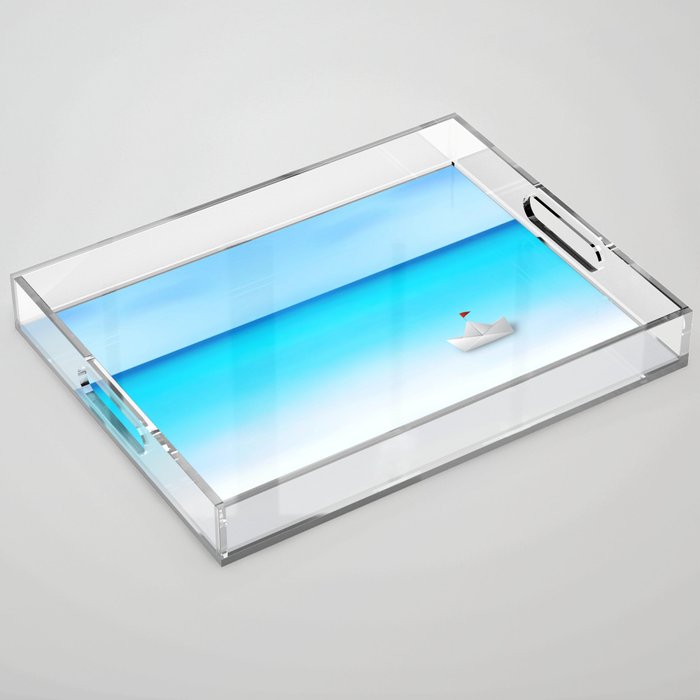 Paper Boat - Coastal, Nautical Seascape Acrylic Tray