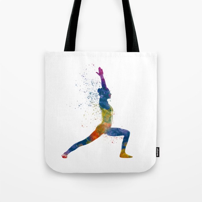 Woman practices yoga in watercolor Tote Bag