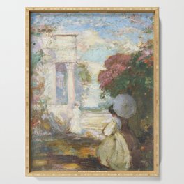 Woman with parasol Serving Tray