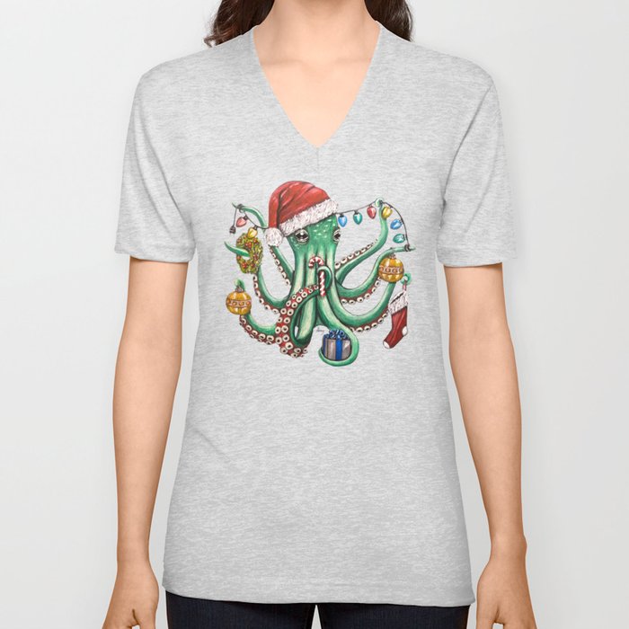 "Octo Claus" - Octopus Christmas V Neck T Shirt