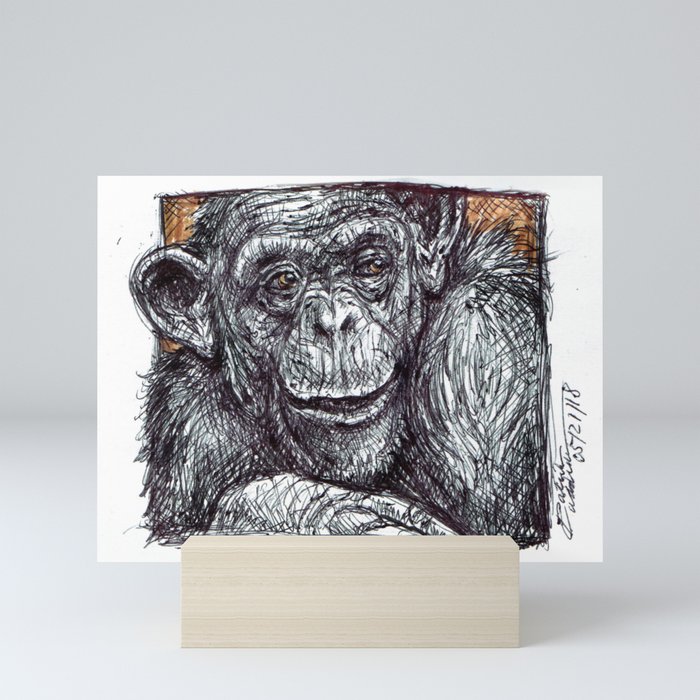 Bonobo Mini Art Print | Drawing, Ink-pen, Colored-pencil, Marker, Chimpanzee, Bonobo, Ape, Wildlife