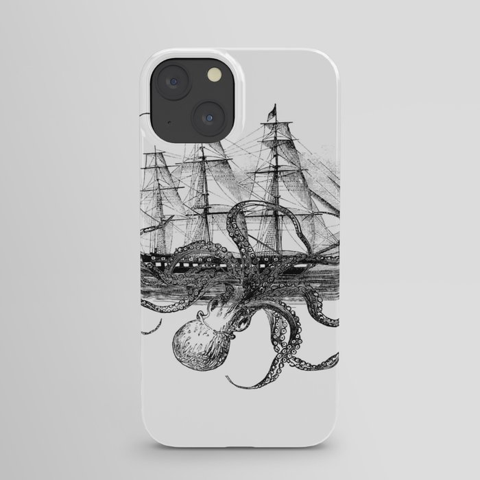 Octopus Attacks Ship on White Background iPhone Case