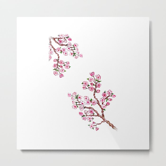 Sakura Branch Painting Metal Print By Annartshock Society6