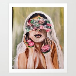 Sad Girl Blindfolded Art Print