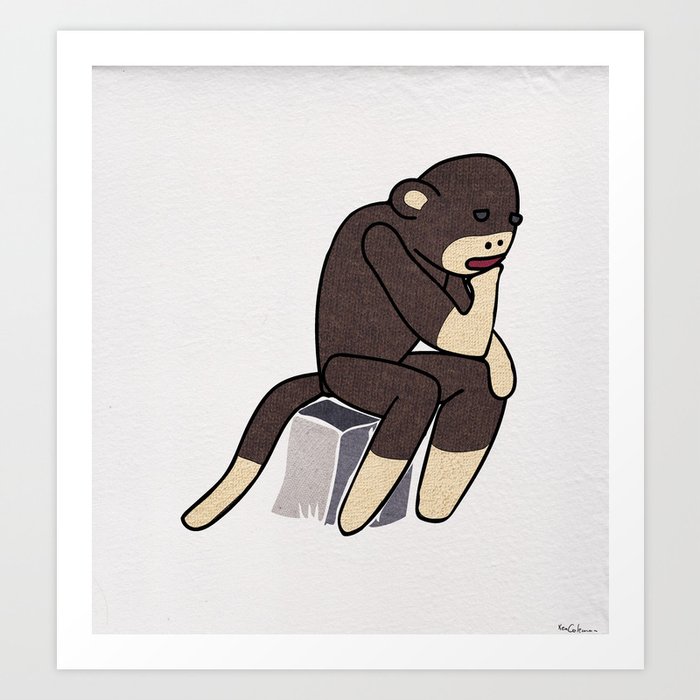 Sock Monkey Thinking Art Print