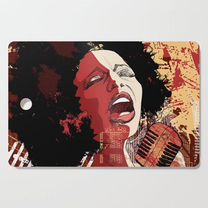 Music Jazz - afro american jazz singer on grunge background - illustration Cutting Board