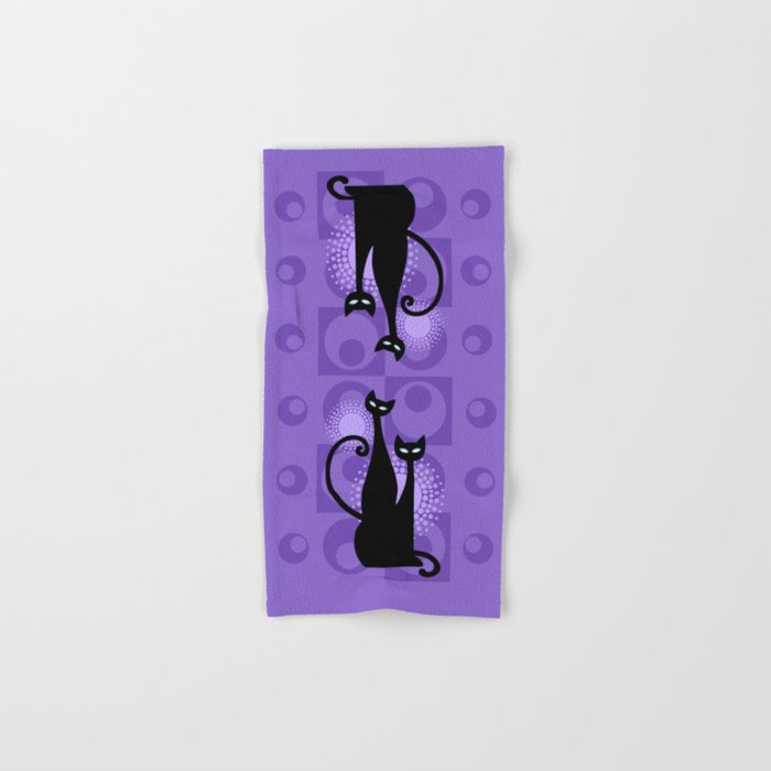 Purple Paradise Atomic Age Black Kitschy Cats Hand & Bath Towel
