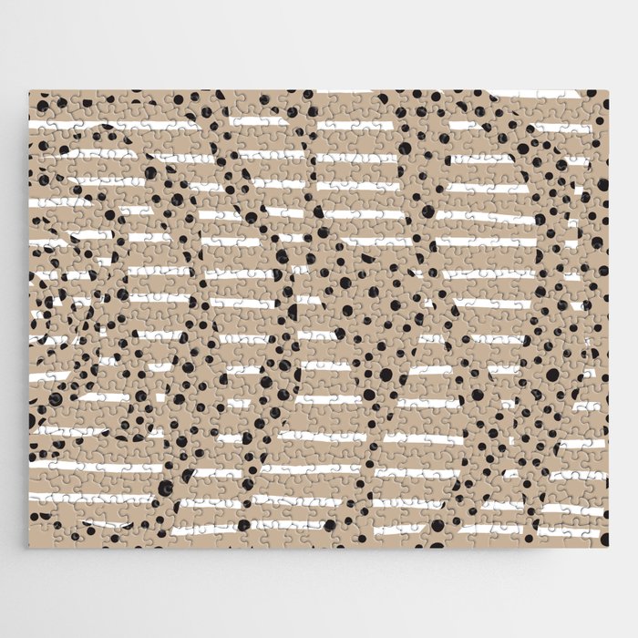 Spots and Stripes 2 - Taupe, Black and White Jigsaw Puzzle