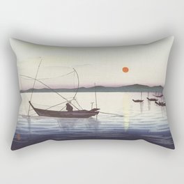 Boat and sun rising by Ohara Koson Rectangular Pillow