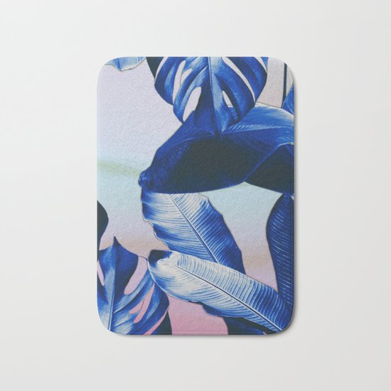 Cobalt blue tropical leaves Bath Mat