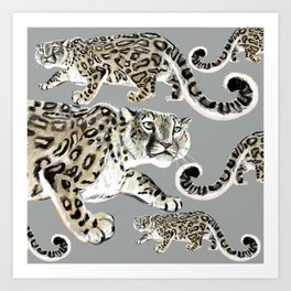 Snow leopard in grey Art Print