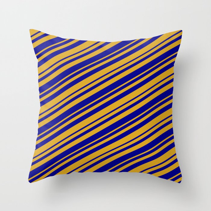 Goldenrod & Dark Blue Colored Lined/Striped Pattern Throw Pillow