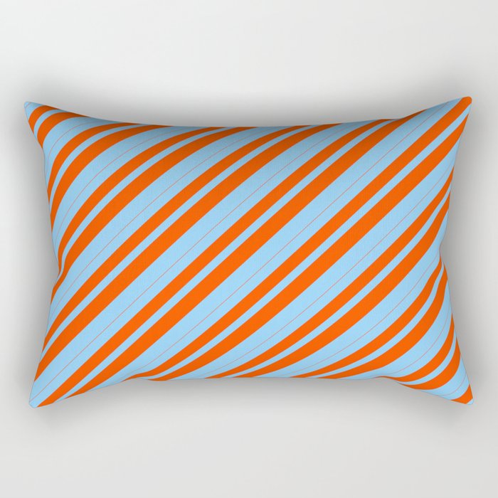 Light Sky Blue and Red Colored Stripes/Lines Pattern Rectangular Pillow