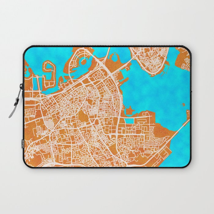 Manama, Bahrain, Gold, Blue, City, Map Laptop Sleeve