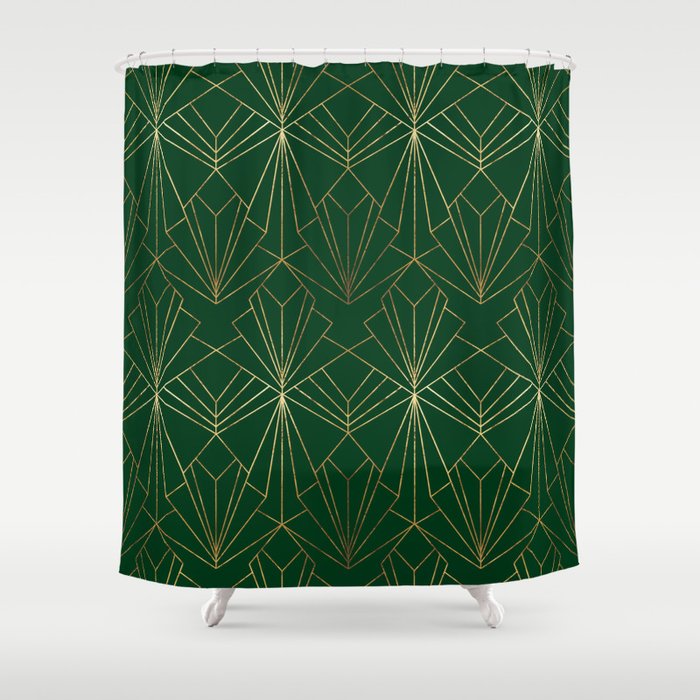 Art Deco In Emerald Green Shower, Wellington Shower Curtain